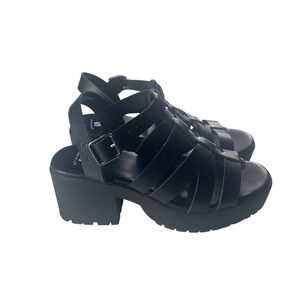 SO Good For Life Black Platform Gladiator Sandals Block Heel Lug Sole Womens 7.5